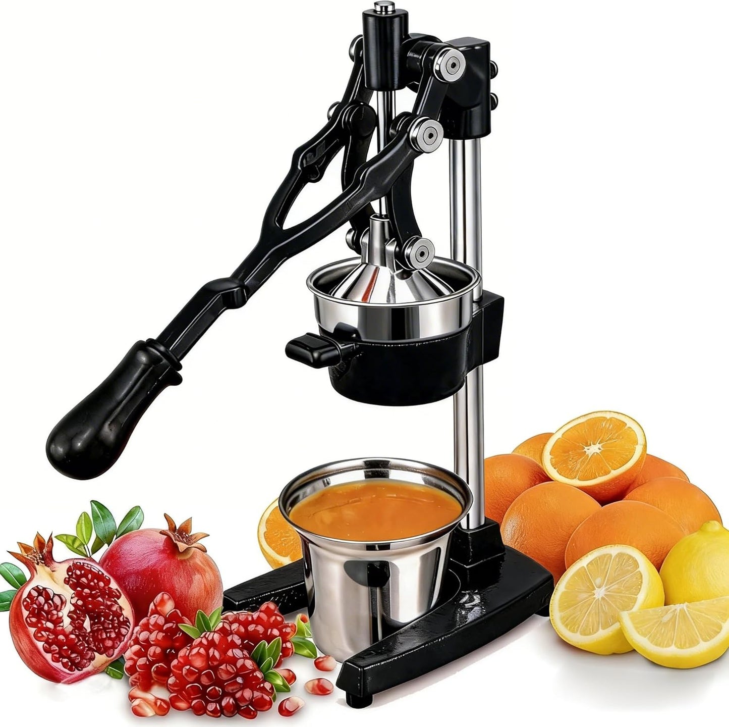 Commercial Heavy Duty Cast Iron Hand Press Manual Orange Citrus Lemon Lime Grapefruit Pomegranate Fruit Juice Squeezer Machine with Stainless Steel Cup