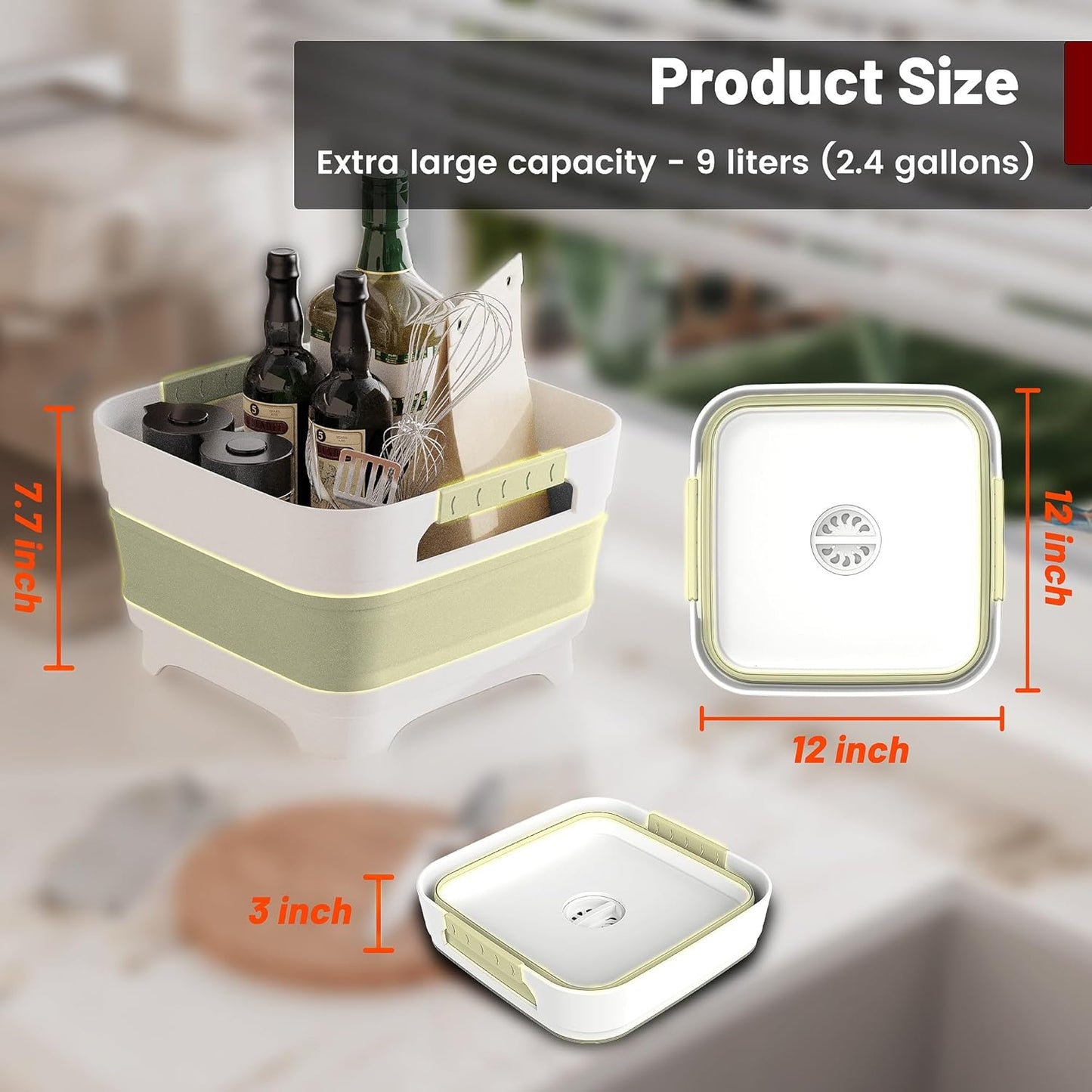 MontNorth 2.4 Gal Collapsbile Wash Basin with Drian Plug,9L Dish Pan for Soaking Baby Bottles,Portable Sink, Multiuse Foldable Bucket,Ice Beverage Tubs for Camping, Vegetable Washing, RV (Gray)