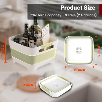 MontNorth 2.4 Gal Collapsbile Wash Basin with Drian Plug,9L Dish Pan for Soaking Baby Bottles,Portable Sink, Multiuse Foldable Bucket,Ice Beverage Tubs for Camping, Vegetable Washing, RV (Gray)