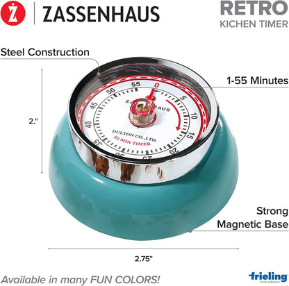 Zassenhaus Magnetic Retro 60 Minute Kitchen Timer, 2.75-Inch, Teal