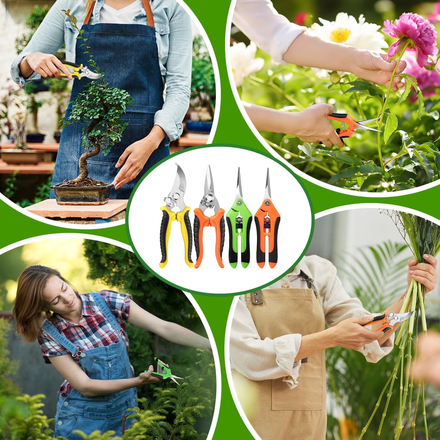 EWPJDK 4 Pack Garden Pruning Shears, Stainless Steel Garden Shears, Gardening Shears, Garden Scissors, Clippers, Pruning Snips, Pruning Shears for Gardening Tools (4PCS Yellow Orange Green)
