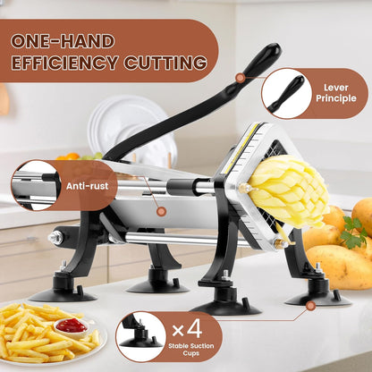 BIEAMA Commercial French Fry Cutter, Potato Cutter with 1/4", 3/8", 1/2" Stainless Steel Blades, French Fries Cutter for Carrots
