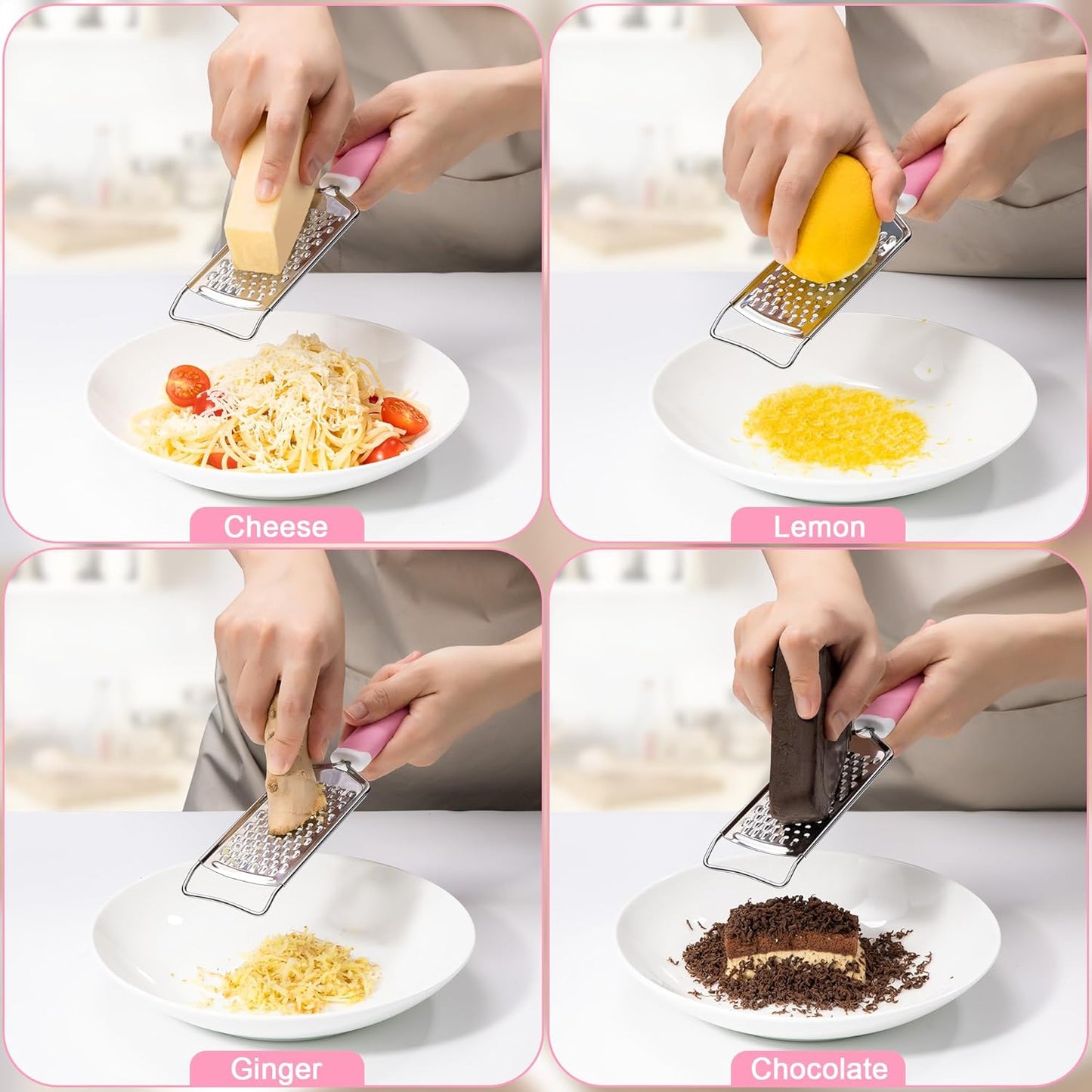 Rainspire Professional Cheese Graters for Kitchen Stainless Steel Handheld, Metal Lemon Zester Grater With Handle For Cheese, Chocolate, Spices, Kitchen Gadgets And Tools, Soft Grip Handle, Black