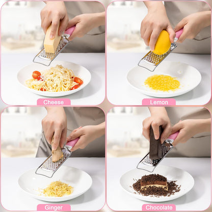 Rainspire Professional Cheese Graters for Kitchen Stainless Steel Handheld, Metal Lemon Zester Grater With Handle For Cheese, Chocolate, Spices, Kitchen Gadgets And Tools, Soft Grip Handle, Black