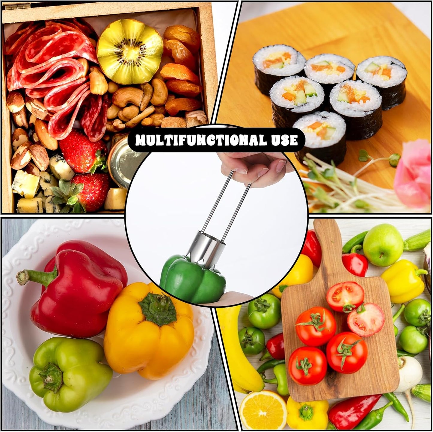 JJUNW Stainless Steel Corer Tool, Pepper Seed Corer Remover Multifunctional Fruit And Vegetable Core Remover Kitchen Gadget for Pepper Pineapple Pear Vegetable Cores