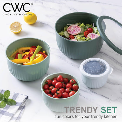 COOK WITH COLOR Prep Bowls with Lids- Wide and Deep Nesting Plastic Small Mixing Bowl Set with Lids, 8 Piece Set - Wide Bowls, Blue