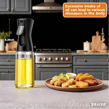 Olive Oil Sprayer for Cooking, 220ml Glass Oil Dispenser for Kitchen Gadgets, Food Grade Premium Spray Bottle, Continuous Spray with Portion Control, for Salad, Frying, BBQ (Black)