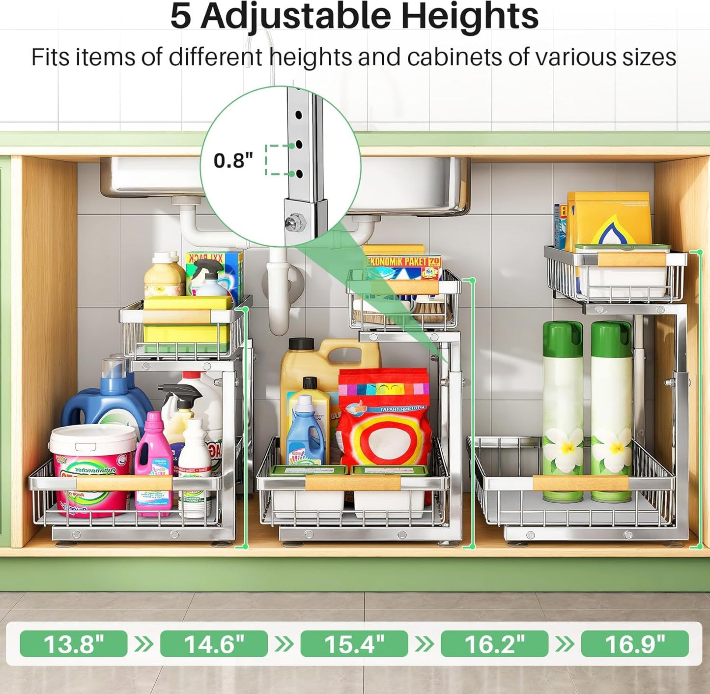 Kitstorack Under Sink Organizer, 2 Tier Under the Sink Storage, Slide out Pull out Cabinet Organizer Shelf, Metal Sliding Drawer for Kitchen Bathroom Pantry Closet Organization Rack, Black, 2 Pack