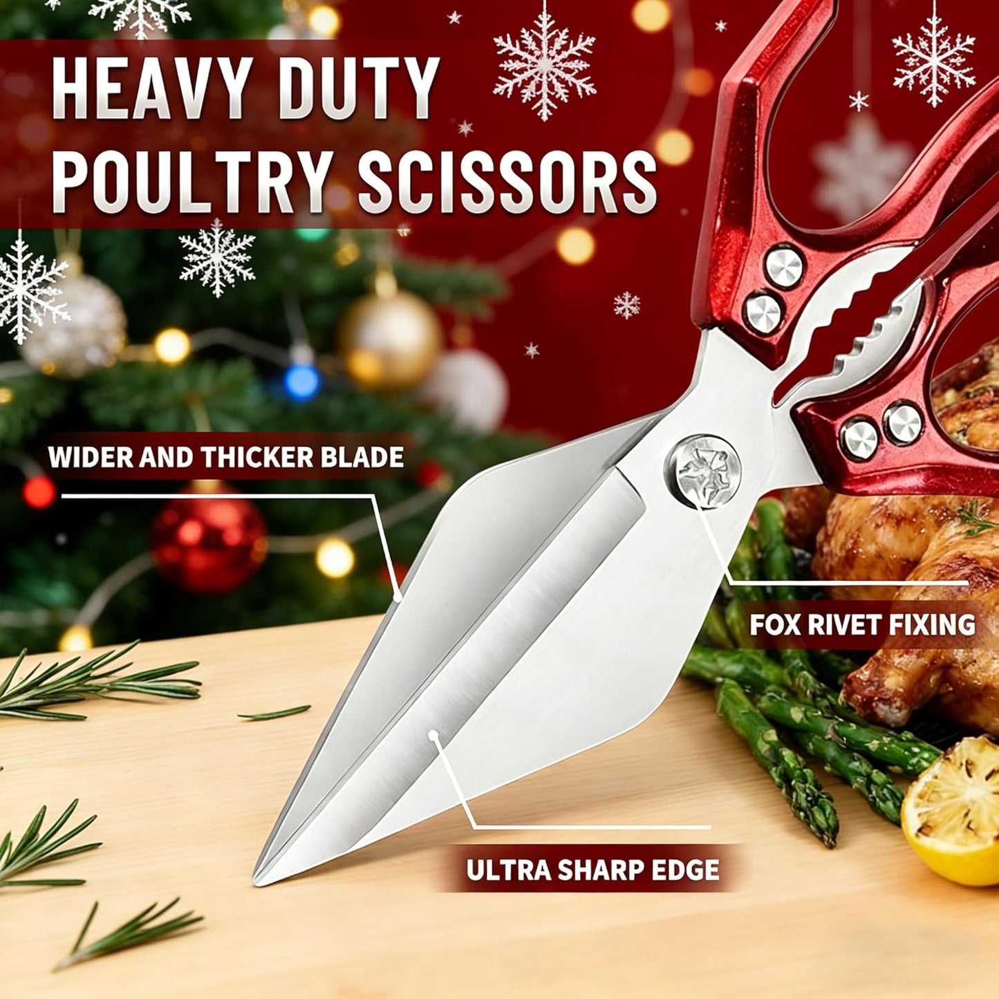 Multifunctional Heavy-Duty Kitchen Shears,Ultra Sharp Stainless Steel Poultry Shears,Multipurpose Food Scissors for Chicken, Meat,Fish, Vegetables,Bone Cutting(Silver)