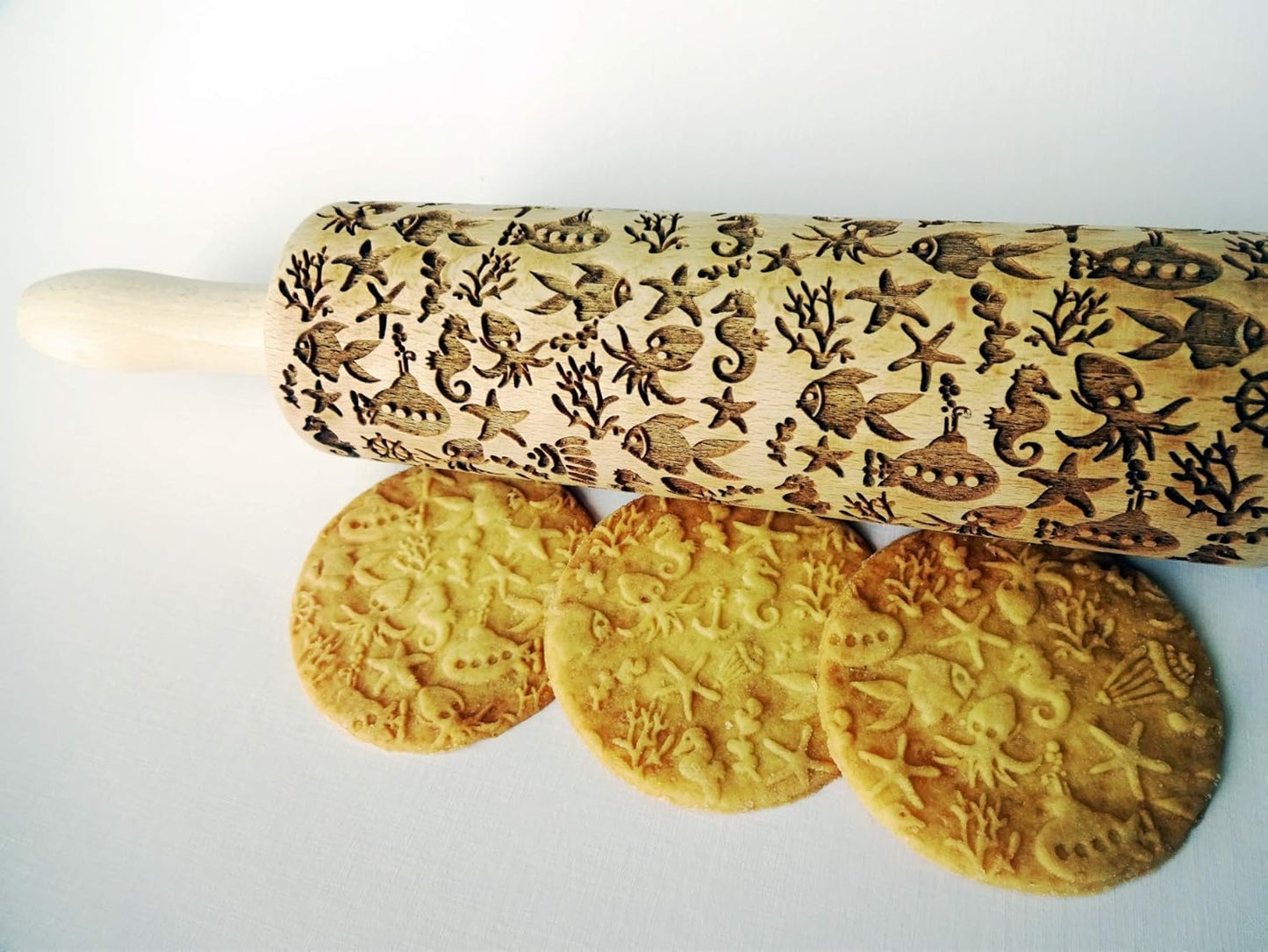 Embossing Rolling Pin SHELLS. Dough and Clay Roller for Embossed Cookies and Pottery. Cookie and Ceramic Stamp. Backing Gifts for Women by Algis Crafts