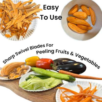 ALAZCO 3 Pack BPA-FREE Premium Swivel Fruit Vegetable Peeler Ergonomic Comfort Hold Handle Ultra Sharp Steel Blades Ideal Kitchen Peelers Potato Carrot Apple Cucumber Veggies Dishwasher Safe