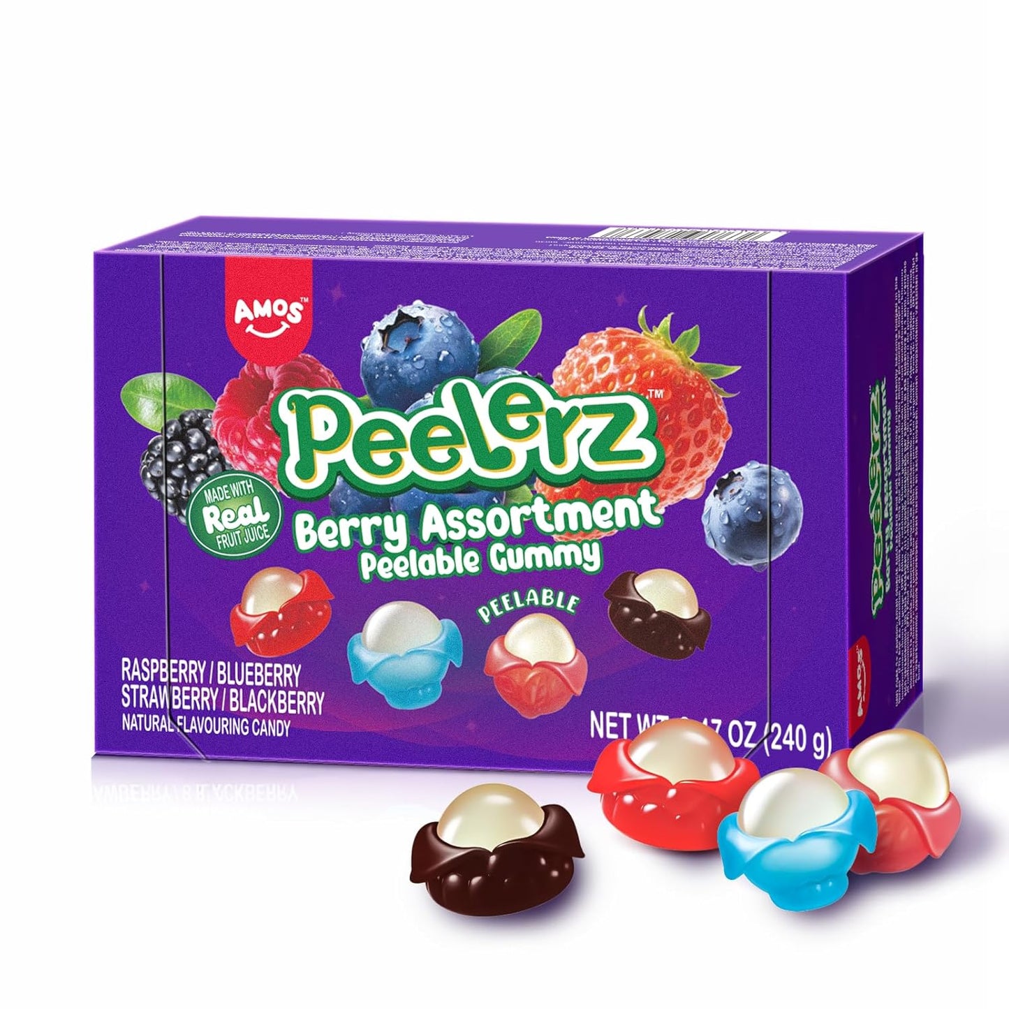 AMOS Peelerz Peelable Gummy Candy Variety Pack, Mango White Peach Banana Green Apple Passion Fruit Lychee, Soft Chewy Fruit Snack, Pack of 6