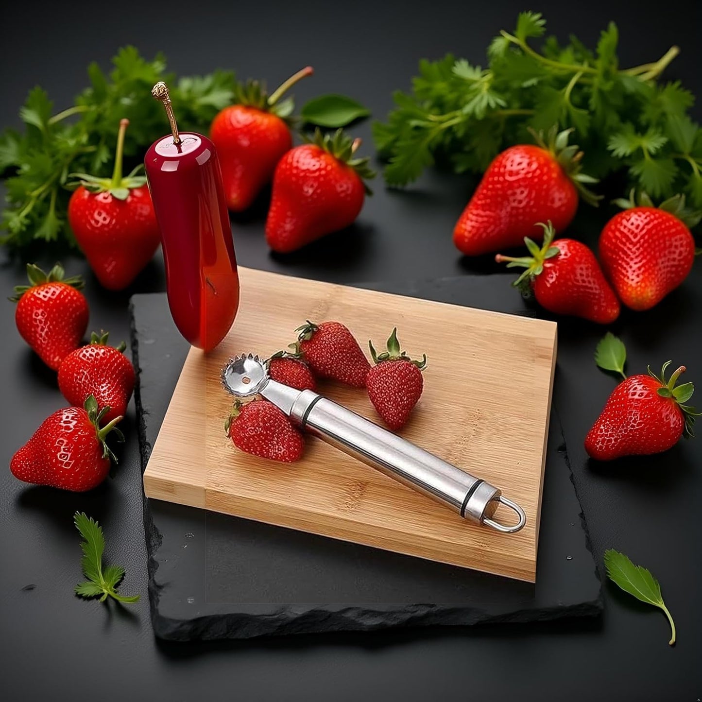 Stainless Steel Strawberry Huller and Tomato Stem Corer Tool Multi-Function Stainless Corer and Pitter Remover for Strawberry,Tomato,Vegetable and Fruit Practical Kitchen Tool
