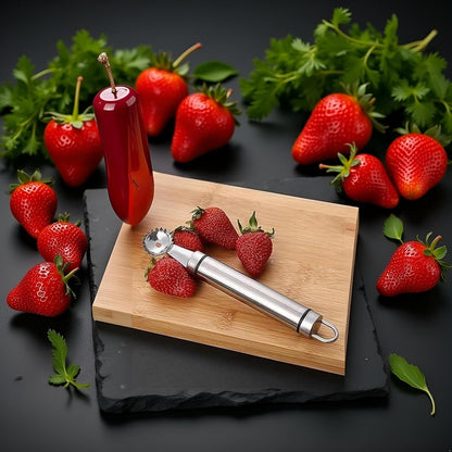 Stainless Steel Strawberry Huller and Tomato Stem Corer Tool Multi-Function Stainless Corer and Pitter Remover for Strawberry,Tomato,Vegetable and Fruit Practical Kitchen Tool