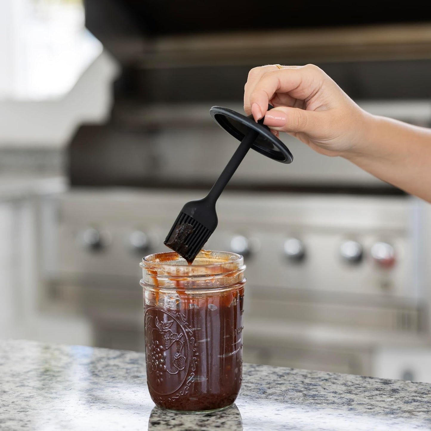 Jarware Silicone Black Basting Brush Lid For Regular Mouth Mason Jars