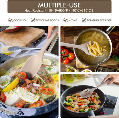 HOTEC 446°F Heat Resistant Silicone Cooking Spoon Spatula, BPA Free Large Kitchen Solid and Slotted Spoons for Mixing, Serving, Scraping, Non-stick, Dishwasher Safe Classic Blue 12.5inch