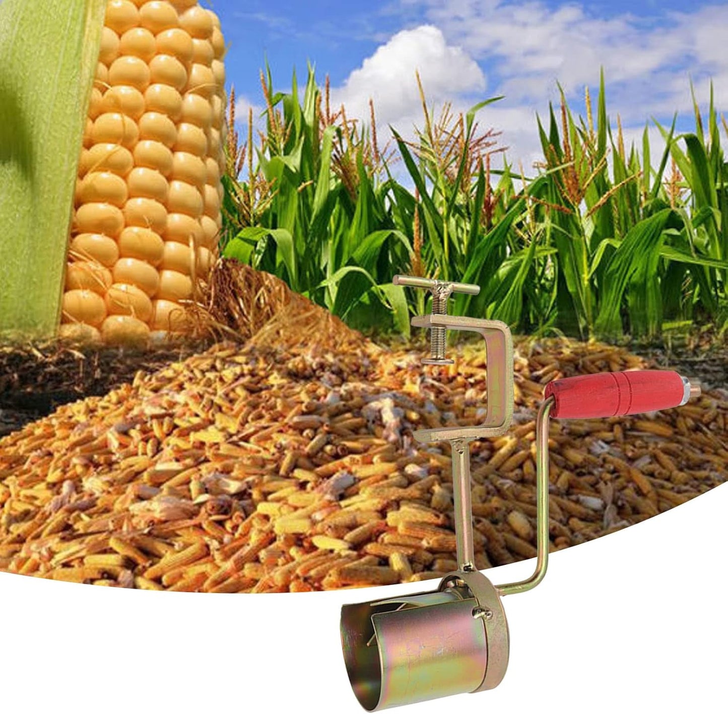 Hand Crank Corn Thresher Dry Corn Sheller Manual Corn Sheller Peeling Clamping Stripper with Wood Handle for Farms and Families