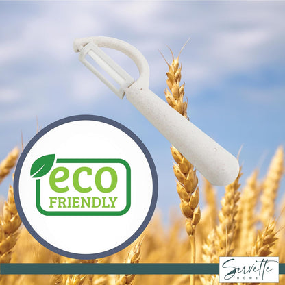 Fruit and Vegetable Peelers with Stainless Steel or Ceramic Blades, Wheat Straw Handles (Ceramic)