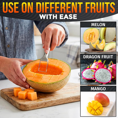 2-in-1 Watermelon Slicer Cutter Tool for 1” Cubes & Slices – Stainless Steel Watermelon Cutter Knife for Fast Fruit Cutting – Melon Slicer for Watermelon, Cantaloupe, Papaya, Honeydew, BBQ & Picnics
