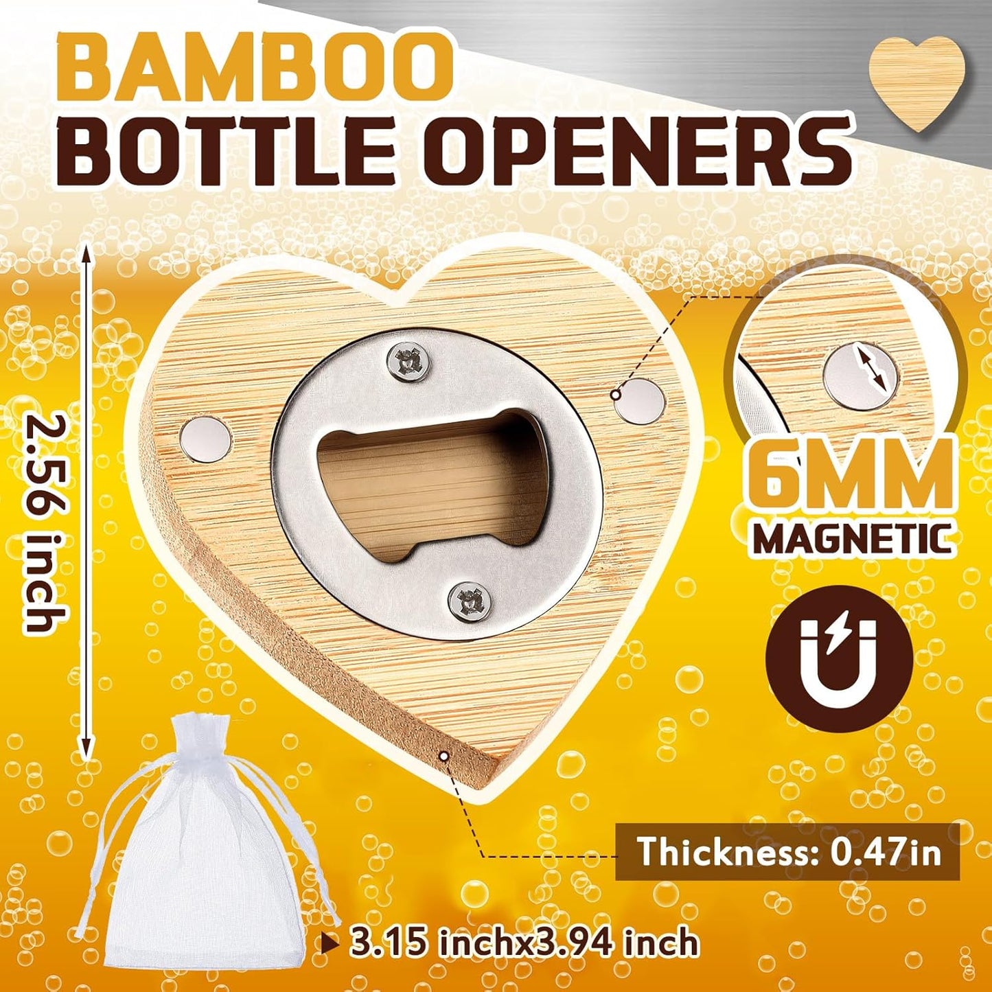 Vesici 100 Pcs Magnetic Bottle Opener 2.5in DIY Bamboo Round Shape Beer Openers Wooden Fridge Magnet Refrigerator Sticker Gift for Beer Lover Wedding Guest Kitchens Bars Parties