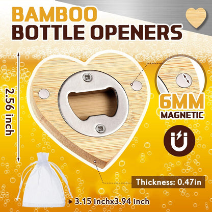 Vesici 100 Pcs Magnetic Bottle Opener 2.5in DIY Bamboo Round Shape Beer Openers Wooden Fridge Magnet Refrigerator Sticker Gift for Beer Lover Wedding Guest Kitchens Bars Parties
