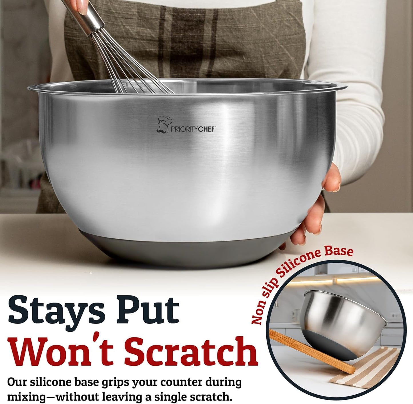 Priority Chef Stainless Steel Mixing Bowls with Lids Set, Metal Nesting Bowls with Airtight Lids, Graters, Non-Slip Base & Measurement Marks, Includes Utensil Set for Prep, Baking & Storage, Black