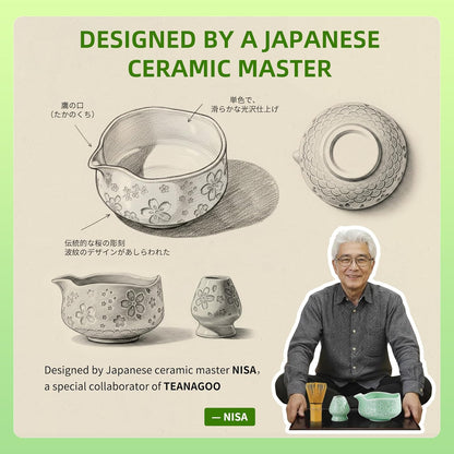 TEANAGOO Matcha Whisk Set,7 Pcs Matcha Start Set Lt.Grey,Matcha Kit for Ceremony,Matcha Tea Set with Whisk and Bowl with All Accessories,Gift for Friend/Family