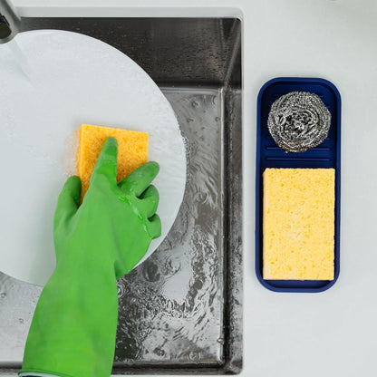 Zulay Kitchen (9x3.5in Sponge Holder for Kitchen Sink - Flexible Heavy-duty Multipurpose Sink Caddy - Counter Organizer for Kitchen, Bathroom, Makeup, Trinkets & More! (Grey)