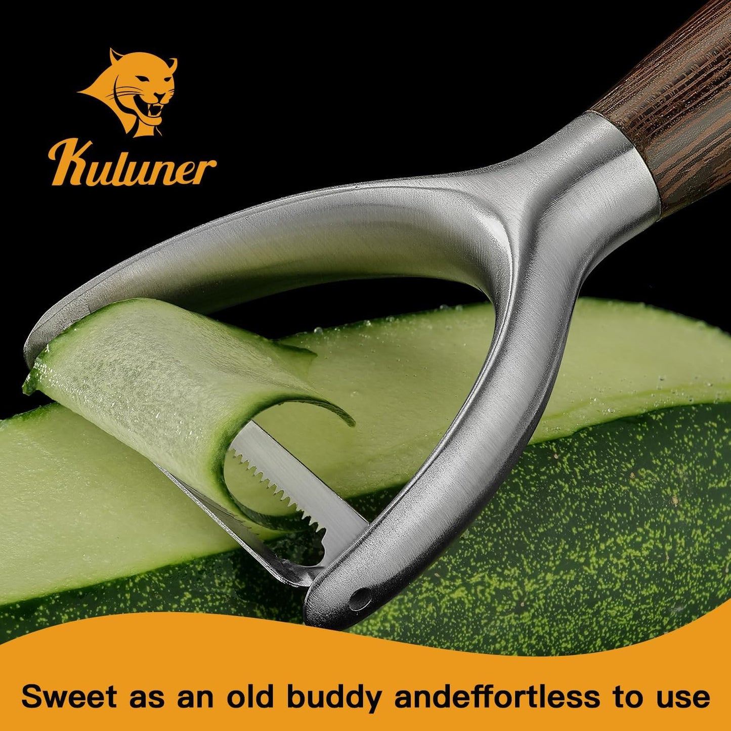 Serrated Blade Premium I Type 304 Stainless Steel Multifunctional Kitchen Peeler Real Wood Handle Ultra Sharp Blade Vegetable Potato Apple（Agarwood）