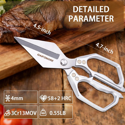 Heavy Duty Kitchen Scissors, Sharp Multifunctional Shears for Food with Full Metal Construction, Dishwasher Safe, Ergonomic Handle for Cutting Poultry, Meat, Fish, Herbs