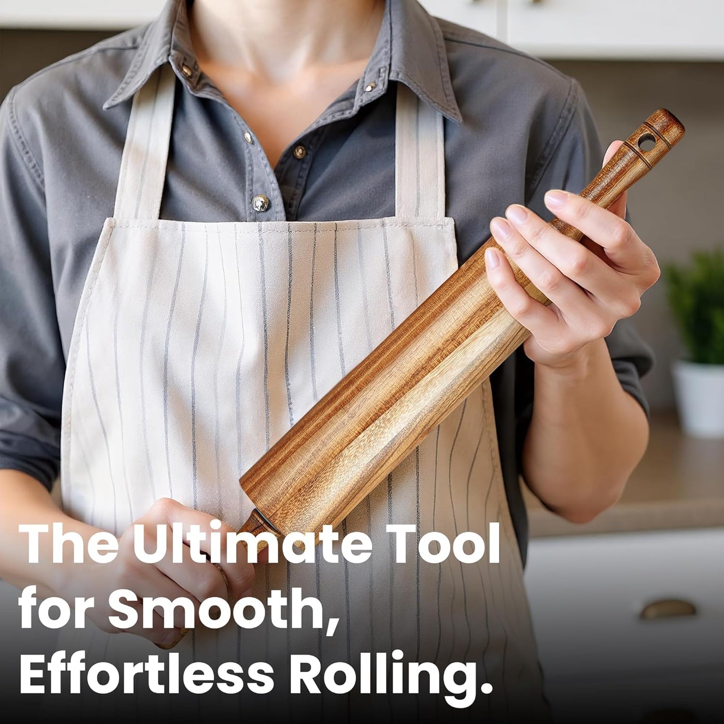 KARRYOUNG Rubber Wood Rolling Pin for Baking, Kitchen Dough Roller With Handles, Rodillo Para Masa, Rolling Pin for Dough, Pizza,Bread, Fondant & Tortilla