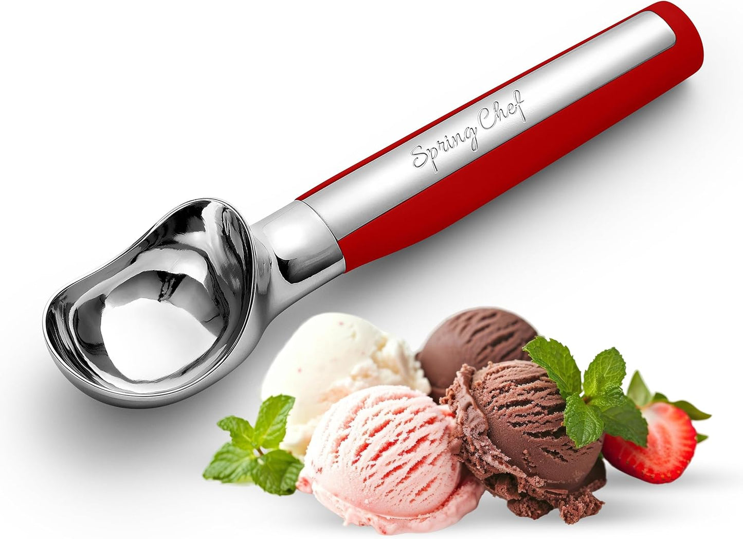 Spring Chef Heavy Duty Metal Ice Cream Scoop - Dishwasher Safe Ice Cream Scooper, Commercial Icecream Scoop Spade, Professional Kitchen Tool for Gelato, Melon, Sundae, Cookie Spoon - Black