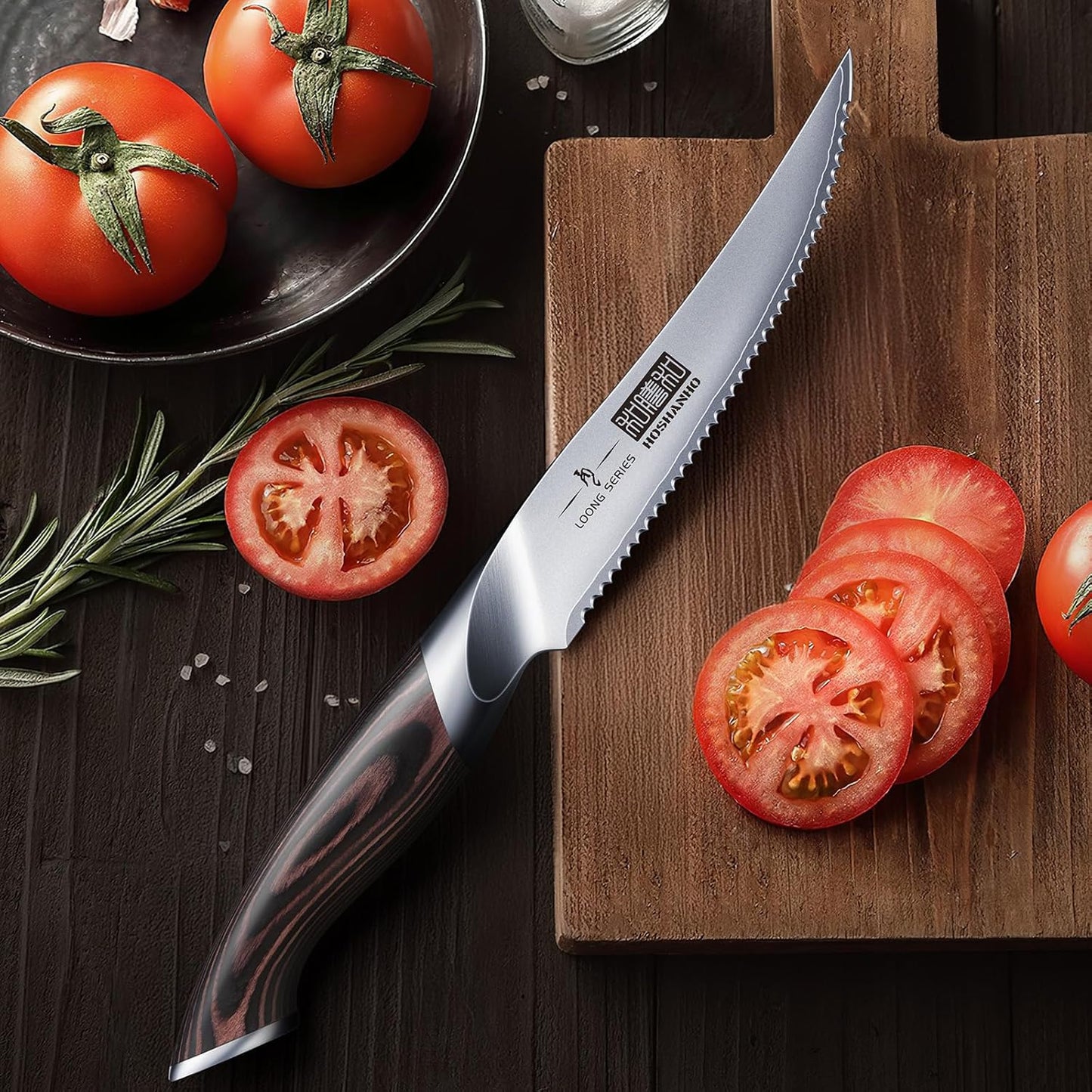 HOSHANHO 5 inch Tomato Knife, Ultra Sharp Japanese High Carbon Stainless Steel Tomato Slicer Knife, Professional Kitchen Knife for Cutting Vegetables and Fruits
