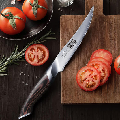 HOSHANHO 5 inch Tomato Knife, Ultra Sharp Japanese High Carbon Stainless Steel Tomato Slicer Knife, Professional Kitchen Knife for Cutting Vegetables and Fruits