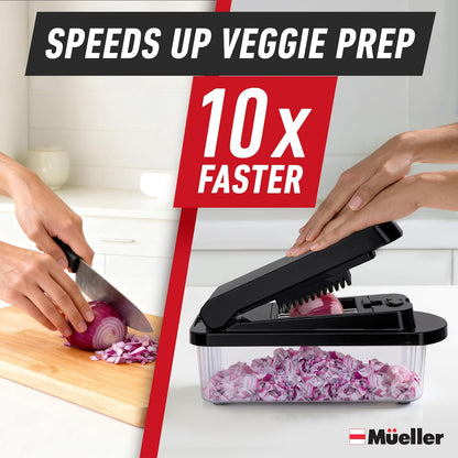 Mueller Pro-Series 10-in-1, 8 Blade Vegetable Chopper, Onion Mincer, Cutter, Dicer, Egg Slicer with Container, French Fry Cutter Potato Slicer, Home Essentials, Salad Chopper White Sand/Green