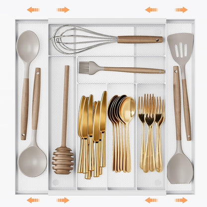 Sedegn Silverware Organizer Metal Mesh, Large Drawer Organizer, Utensil Cutlery Tray for kitchen drawers, Flatware Organizer with 6 Compartment, Black (11.3”*16“)