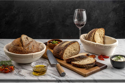 Swice Bread Proofing Basket, Round 9-Inch Banneton Sourdough Starter Kit with Lame, Dough Scraper, Linen Liner, and Basting Brush, Complete Bread Making Supplies and Tools