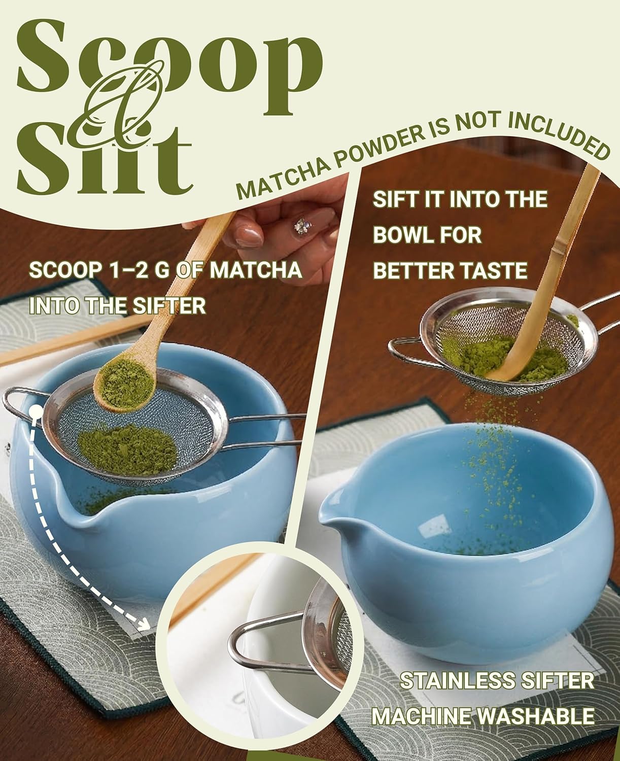 Onebttl Matcha Whisk Set Gifts, 8 Pcs Ceramic Matcha Kit Set Includes Matcha Bowl, Matcha Whisk and Holder, Bamboo Spoon and Scoop, Scoop Rest, Sifter and Tea Towel - Sunflower