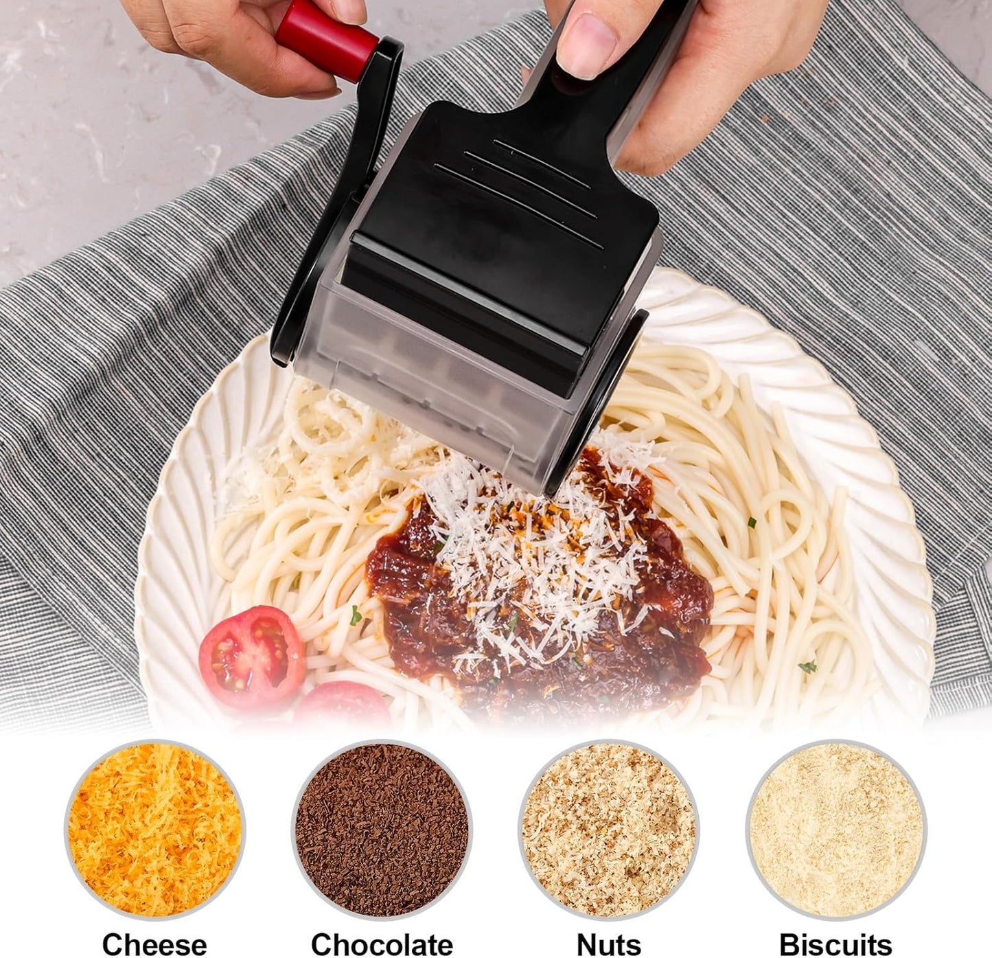 GDL Cheese Grater Hand Crank, Kitchen Rotary Grater Handheld, Dishwasher Safe Parmesan Cheese Grater with Stainless Steel Blade for Hard Cheese,Chocolate,Nuts, Black