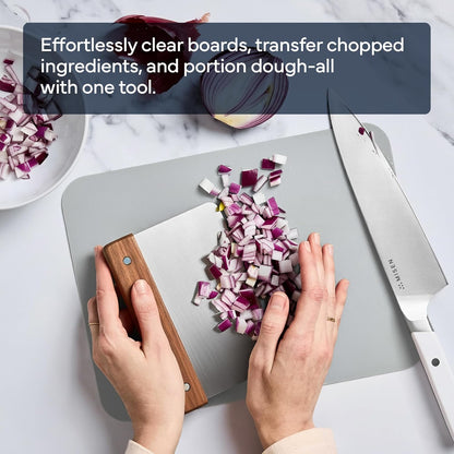 Misen Stainless Steel Bench Scraper - Versatile Food Scraper with Walnut Handle - Ideal for Kitchen, Pastry & Dough - Durable Cutting Board Scraper Tool - Effortless Transfer into Pots & Pans -Walnut