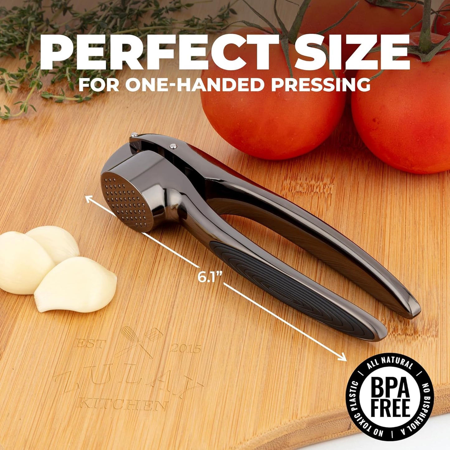 Zulay Kitchen Premium Garlic Press Set - Rust Proof Professional Garlic Mincer Tool - Easy-Squeeze, Easy-Clean with Soft, Ergonomic Handle - Silicone Garlic Peeler & Brush (Silver)