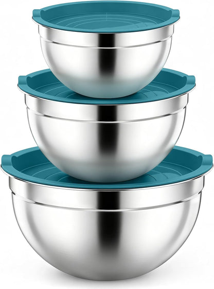 Stainless Steel Mixing Bowls with Airtight Lids, Blue