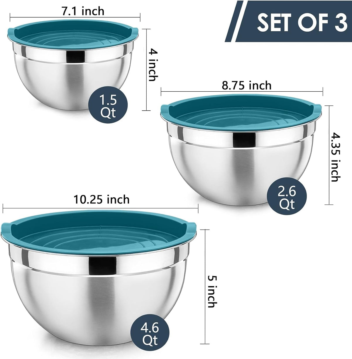 Stainless Steel Mixing Bowls with Airtight Lids, Blue