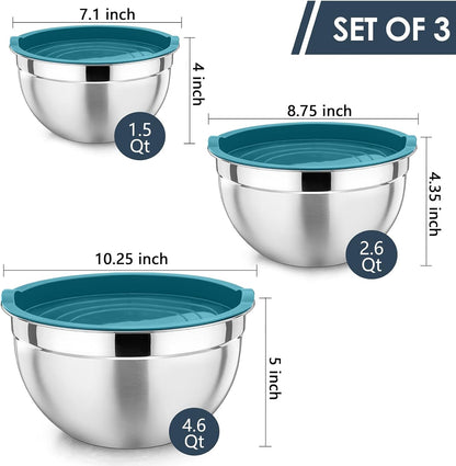 Stainless Steel Mixing Bowls with Airtight Lids, Blue