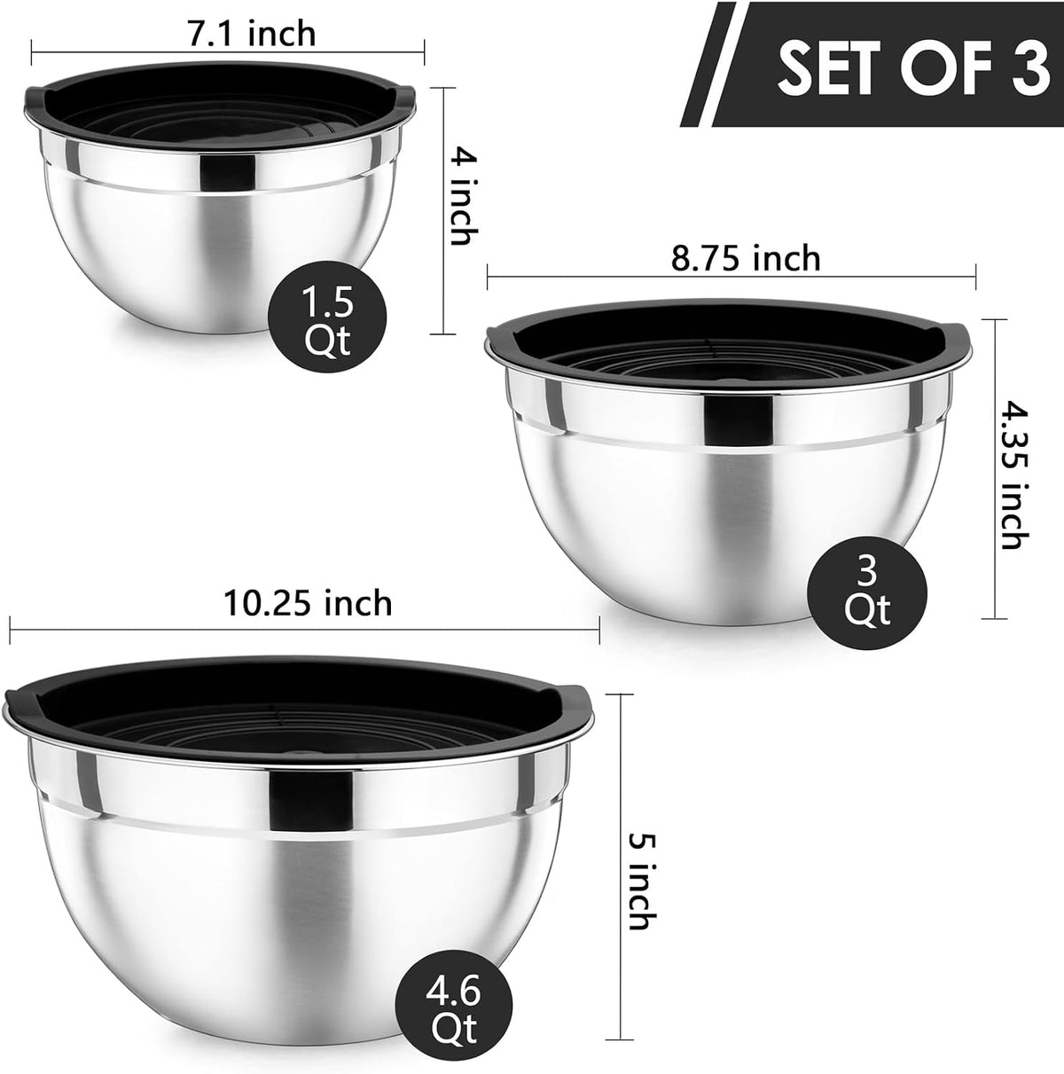 Stainless Steel Mixing Bowls with Airtight Lids, Blue