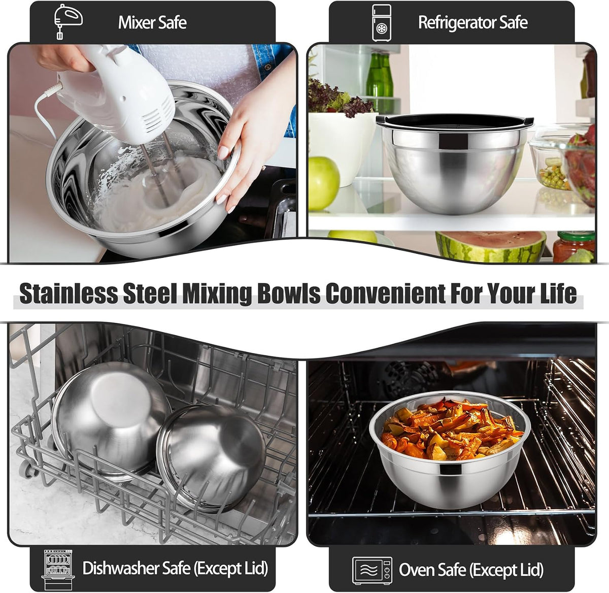 Stainless Steel Mixing Bowls with Airtight Lids, Blue