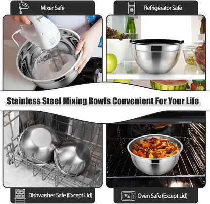 Stainless Steel Mixing Bowls with Airtight Lids, Blue