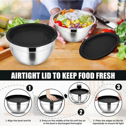 Stainless Steel Mixing Bowls with Airtight Lids, Blue