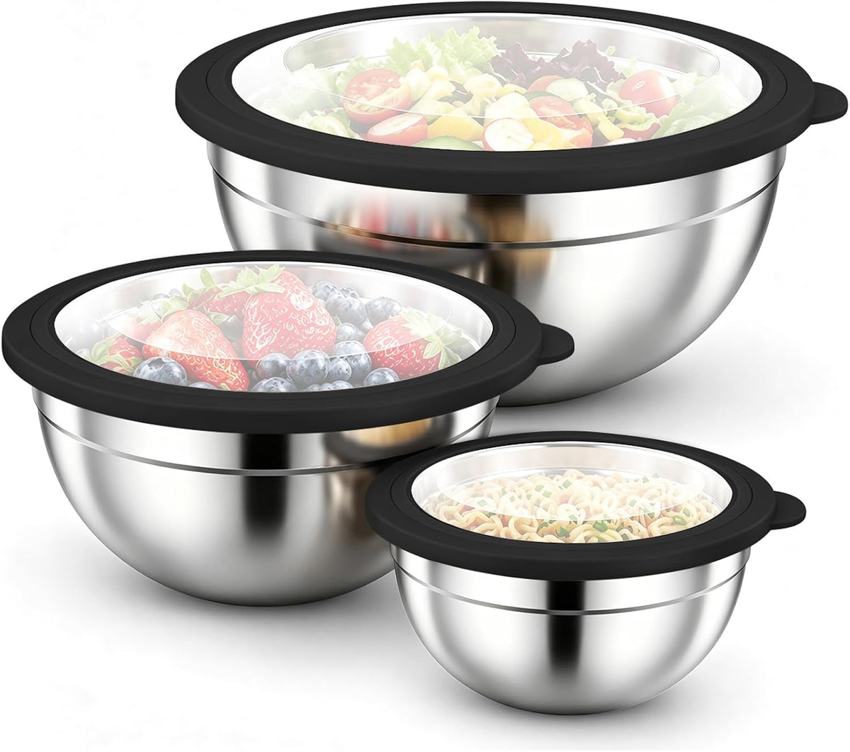 Stainless Steel Mixing Bowls with Airtight Lids, Blue