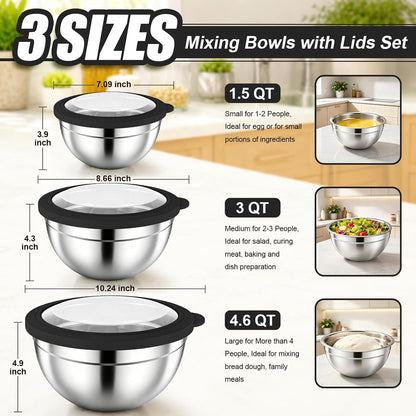 Stainless Steel Mixing Bowls with Airtight Lids, Blue